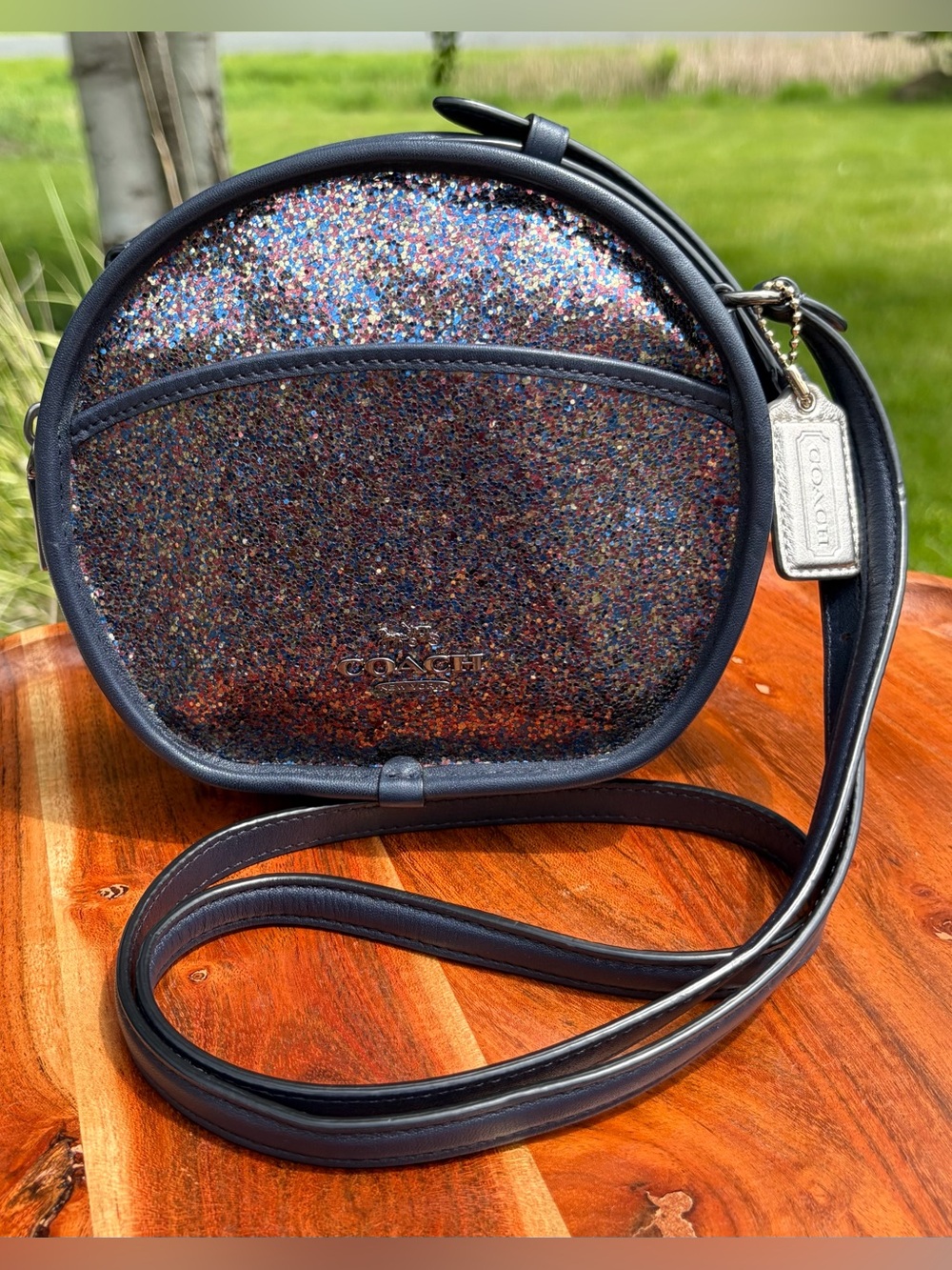 Coach Canteen Bag Limited Edition Navy Leather Rainbow Glitter F48731 EUC - Picture 16 of 16